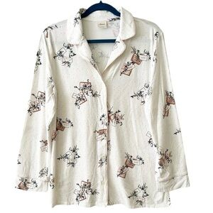 Soma Long-Sleeve Printed Notch Collar Pajama Top Size Large